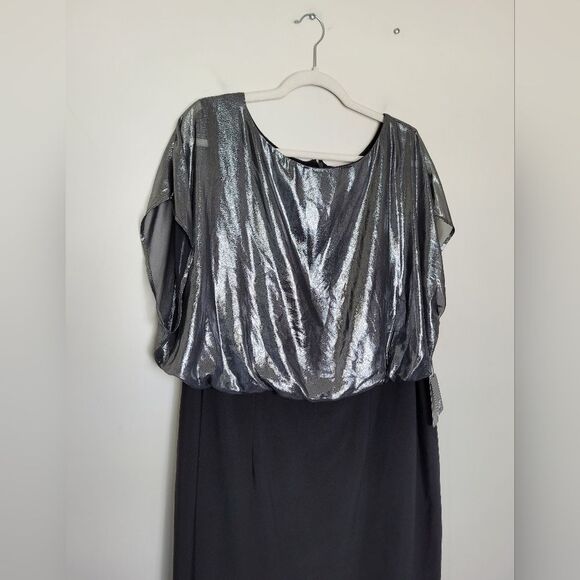 NEW Adrianna Papell Blouson Metallic Foil Dress Formal Event Plus Size 16W - Picture 3 of 12